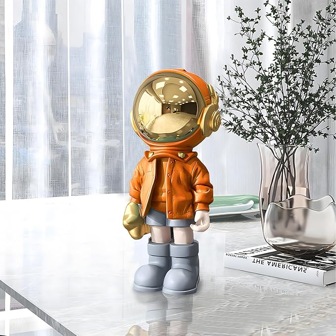 Dosker Small Astronaut Statues Mini Spaceman Sculpture Polyresin Arts Gifts Orange Figurine Ornament Room Decor for Men,Home and Desktop Accessories Tabletop Decoration, Living Room, Office, Bookshelf