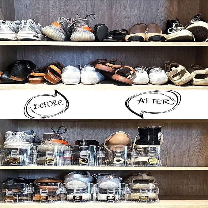 Shoe Slots Organizer,Adjustable Shoe Stackers,20 Pack Shoe Space Savers,Shoe Storage Holder for Closet,Transparent