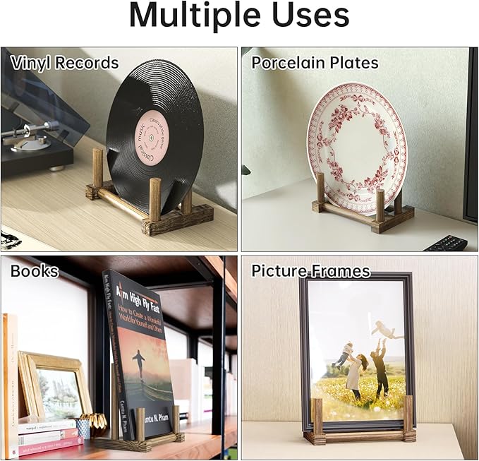NiHome 6" Multi-Purpose Wooden Display Stands for Plates, Photos, Books, Vinyl Records, Tablets, Small Art Pieces, Retro Style Stable Solid Holder for Home Decor, Retail Displays, Art Showcases (3PCS)