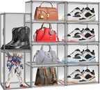 2 Pack Acrylic Shoe Box for Closet Clear Stackable Size 12 Shoe Storage Bins with Magnetic Lids, Stackable Boot Handbag Organizer Containers for Shoes, Figure, Collectible, Purse