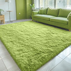 OLANLY 5x7 Machine Washable Large Area Rugs for Living Room, Bedroom, Soft Fluffy Shaggy Bedside Rug, Indoor Floor Carpet for Kids Girls and Boys, Dorms, Nursery, Home Decor Aesthetic, Grass Green