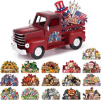 Threehoney Farmhouse Truck Decor 12.2 Inch Vintage Red Metal Truck with 16 Magnet Patriotic Table Decoration Summer Centerpieces for Home Kitchen 4th of July Holiday Interchangeable Seasonal Decor