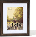 KTKDE 11x14 Picture Frame Real Glass, Display Pictures 8x10 with Mat or 11x14 Without Mat, Modern Style Wood Composite Frame,Gallery Wall Frame Wooden Walnut ，best gift