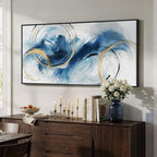 Extra Large Framed Navy Blue Abstract Canvas Wall Art for Living Room, Minimalist Modern Prints Paintings Artwork for Walls, Horizontal Contemporary Pictures Wall Decor for Bedroom, Office, 30x60 In