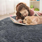 OLANLY Grey Round Rugs for Bedroom - Machine Washable, 3 ft Circle Area Rugs for Living Room, Soft and Fluffy Shaggy Carpet for Teen Girls and Boys, Nursery Rooms, Dorms, Home Decor Aesthetic