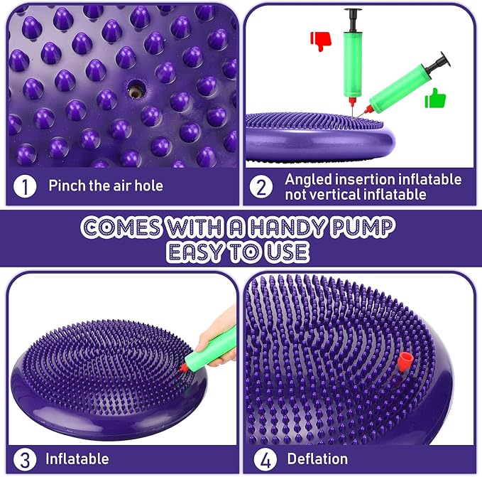 Jerify 4 Pcs Wiggle Seat Flexible Inflated Wobble Cushion Stability Balance Pad Balance Disc Sensory Seat for Men Women Fitness Physical Exercise Improving Posture Home Office