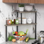 Weenson Bathroom Counter Organizer Over Sink Organizer for Toiletries, Makeup, Kitchen Countertop Organizer Spice Rack for Salt, 2-Tier Corner Counter Shelf for Coffee Area Storage(Rustic Grey)