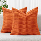 MIULEE Pack of 2 Orange Corduroy Decorative Pillow Covers 18x18 Inch Soft Boho Striped Throw Pillow Covers Modern Farmhouse Home Decor for Halloween Thanksgiving Summer Sofa Living Room Couch Bed