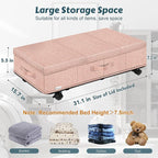 Under Bed Storage with Wheels, Rolling Underbed Storage Containers with Lids, Under Bed Shoe Storage Bins Organizer with Reinforced Metal Bottom Support and Three Handles