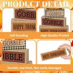 Lineshading 4 Pcs Fall Table Decorations Wooden Turkey Decor Thanksgiving Tiered Tray Decor Fall Centerpiece Rustic Wood Turkey Block Sign for Gobble Harvest Party Home Kitchen Decorations