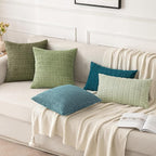 MIULEE Pack of 2 Corduroy Decorative Throw Pillow Covers 18x18 Inch Soft Boho Striped Pillow Covers Modern Farmhouse Home Decor for Summer Coastal Sofa Living Room Couch Bed Coastal Blue