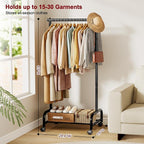 SLEEPING LAMB Heavy Duty Clothing Racks for Hanging Clothes, Small Rolling Clothes Rack with Wheels, Sturdy Garment Wardrobe Rack for Bedroom, Laundry Room, Black