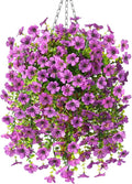 Homsunny Artificial Fake Hanging Plants Flowers Baskets for Outdoor Outside Spring Decor,Faux Silk Daisy UV Resistant Look Real Summer Decorations for Home Porch Patio Yard Garden(Purple