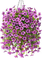 Homsunny Artificial Fake Hanging Plants Flowers Baskets for Outdoor Outside Spring Decor,Faux Silk Daisy UV Resistant Look Real Summer Decorations for Home Porch Patio Yard Garden(Purple
