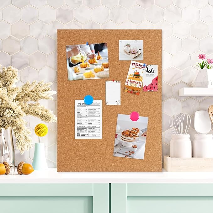 DOLLAR BOSS Magnetic Cork Board, 16" x 12" Small Cork Bulletin Board 0.7" Thick Frameless Corkboards for Walls Pin Notice Board with 8 Magnets 10 Pushpins for Home Office Kitchen School Decor Display