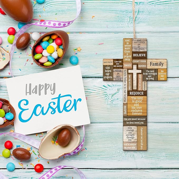 Jetec Cross Wall Decor Christian Wooden Cross Easter Religious Faith Biblical Verse Wall or Table Sign for Easter First Communion Gift Farmhouse Home Hanging Decoration(10.6 x 6.1 Inch)