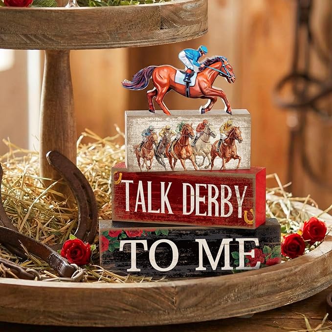 Lineshading 4 Pcs Derby Day Horse Party Decorations Derby Horse Racing Table Decor Wooden  Horseman Centerpiece Decor for Home Office Desk Decorations Holiday Party Supplies