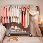 Heavy Duty Clothes Rack - Load 500 LBS, Rolling Clothing Rack for Hanging Clothes with Lockable Wheels & & Shelves, Extendable Garment Rack for Bedroom, Laundry, Living Room (Black)