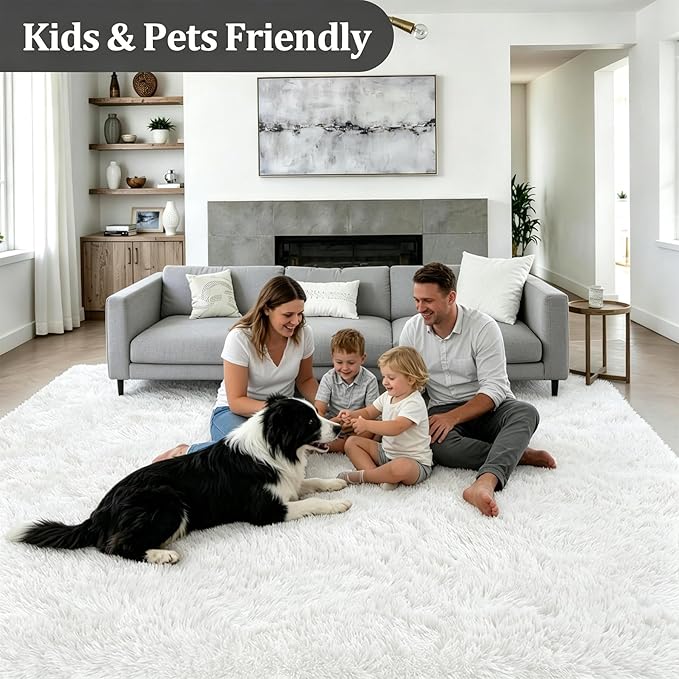 Fluffy 5x7 Area Rugs for Living Room Bedroom: Ultra Soft Shag Rug Non-Slip Non-Shedding Small Plush Bedside Rug Indoor Floor Carpets for Kids Room Playroom Entryway Nursery Dorms Home Decor Ivory