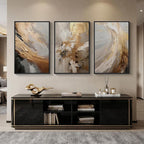 Large Framed Neutral Abstract Wall Art for Living Room, 3 Piece Modern Canvas Prints Paintings Artwork for Walls, Oversized Beige Gold Pictures for Hallway Dining Bedroom Office Wall Decor 24x36 In
