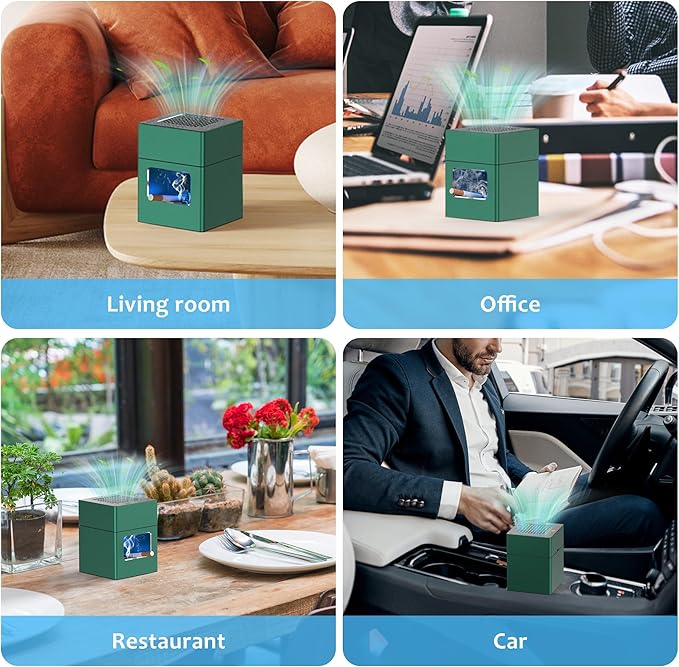 Aluminum Housing Smokeless Ashtray, Multifunctional 3 in 1 Smoke Ashtray with Lighter & USB Rechargeable, HEPA Filter, Home or Office (Green)
