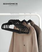 SONGMICS Velvet Hangers 30 Pack, Non-Slip Clothes Hangers with Shoulder Notches, Pants Bar, 360° Swivel Hook, Space-Saving, for Closet, Ink Black UCRF029B03