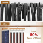 Tie Rack Hanger for Closet, 2 in 1 Belt Tie Hangers with 20 Folding Hooks, 360 Degree Rotating Wooden Tie Holder Organizer for Men Ties Belts Scarves Tank Tops Accessories, Wood (2 Pack)