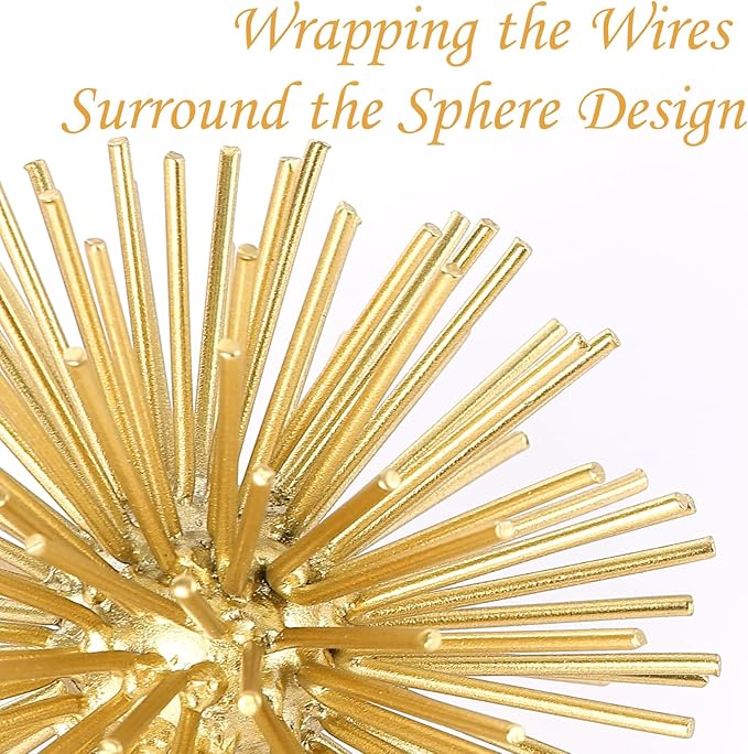 Gold Sphere Decor, Metal Gold Starburst Tabletop Sculpture Decor, Modern Metal Starburst Centerpiece, Spike Ball Decoration for Home Decor