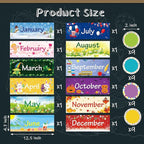 Zonon 48 Pieces Holiday Monthly Headliners Set 12 Months of The Year Headers Seasonal Monthly Bulletin Board Borders with 36 Round Blank Confetti Cutouts(Cute Style)