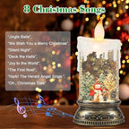 GenSwin Christmas Snow Globe Candle, Swirling Glittering Candle with Timer and Music, Red Hat Snowman and Kids Scene Lantern, USB/Battery Operated Candles for Christmas Decor