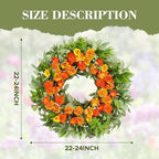 24 Inch Summer Wreaths for Front Door with Carnations, Daisies and Eucalyptus - Artificial Spring Summer Front Door Wreath for Farmhouse, Porch, Window, Wedding, Celebration, Indoor Outdoor Home Decor