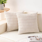 Aegero Pack of 2 Corduroy Decorative Throw Pillow Covers 26x26 InchSoft Striped Pillow Covers Modern Farmhouse Home Decor for Sofa Living Room Couch Bed（Cream White）
