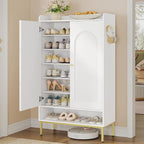 Shoe Cabinet with Doors, 7-Tier Shoe Storage Cabinet with Adjustable Shelves, Wooden Shoes Organizer Cabinets with Top Storage Layer, 28-32 Pairs, for Entryway, Hallway, White SR68703A
