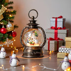 Christmas Snow Globe Lantern Water Glittering Snowman & Penguins with Music & Timer, USB Lined/Battery Operated Lighted Lantern for Christmas Festival Decoration Gifts