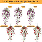 Artificial Hanging Flowers for Outdoors, 6 Pcs Fake Plant for Spring Summer Decoration, UV Resistant Realistic Silk Faux Flowers Outside Indoor Planter Porch Patio Balcony Yard Decor