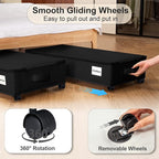 Under Bed Storage with Wheels, Rolling Under Bed Storage Containers with Label Holders for Clothes, Shoes and Blankets, Underbed Shoe Organizer with Cover, 2 Pack Black (30.71x15.7x7.28 in)