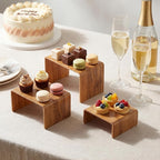 Chuangdi 2 Sets Acrylic Display Risers, Product Stand, Jewelry Display Riser Shelf Showcase Fixtures for Dessert Cupcake Candy Figure Treat Action Showcase (Wood,Small Set)