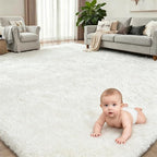 8x10 Area Rugs for Living Room Bedroom: Ultra Soft Fluffy Shag Rug Upgrade Non-Slip Non-Shedding Large Fuzzy Plush Carpet Indoor Floor Carpets for Kids Room Playroom Nursery Dorms Home Decor Ivory