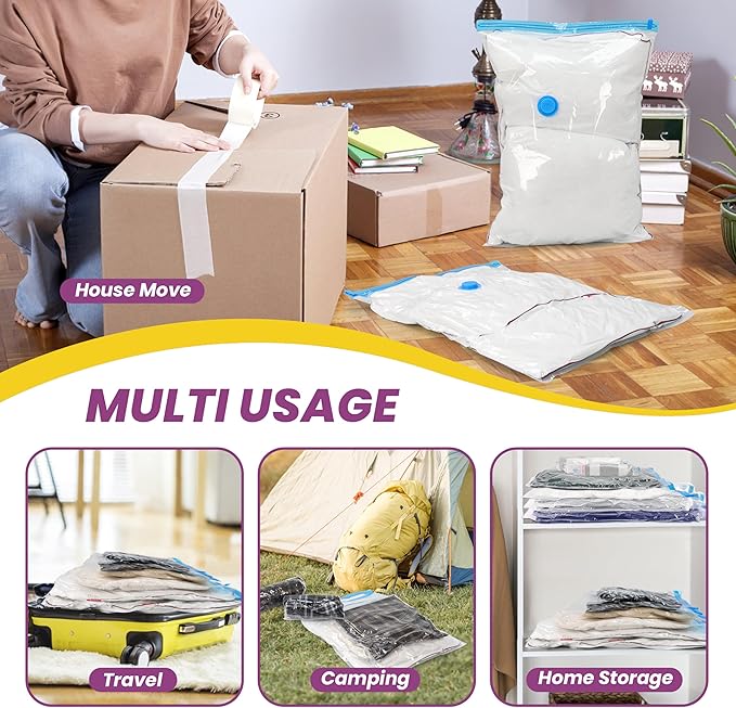 Space Bags Vacuum Storage Bags (Jumbo 48 Pack) Save 80% Space - Vacuum Bags for Comforters and Blankets, Bedding, Compression Seal for Closet Storage - Pump for Travel