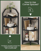 CHOEZON 3-Tier Corner Shelf, Industrial Corner Bookshelf, 35.4" Storage Stand, Plant Stand Display Shelf, Bookcase for Bedroom, Living Room, Home Office, Black TCJ03BB ﻿
