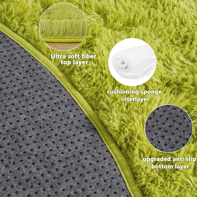 6‘x6’ Grass Green Round Rug for Bedroom, Ultra Soft Fluffy Circle Rug for Kids Girls Boys Room, Cute Shag Rugs for Living Room Playroom Tent Castle Home Decor Rug