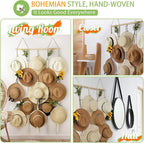 Macrame Hat Rack for Wall 31x53 in Hat Organizer with 15 Clips Hanging Hat Hanger Holder for Women Wide Brimmed Hat Storage for Fedora Boho Decorative Display