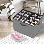 VERONLY 2-Pack Foldable Shoe Organizer for Closet and Storage Box with Adjustable Divider,Fits 16-32 Pairs, Space-Saving Closet & Entryway Storage System with Grey Fabric Bins