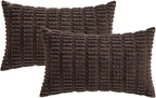 MIULEE Pack of 2 Corduroy Decorative Lumbar Throw Pillow Covers 20x12 Inch Soft Boho Striped Pillow Covers Modern Farmhouse Home Decor for Sofa Living Room Couch Bed Dark Brown