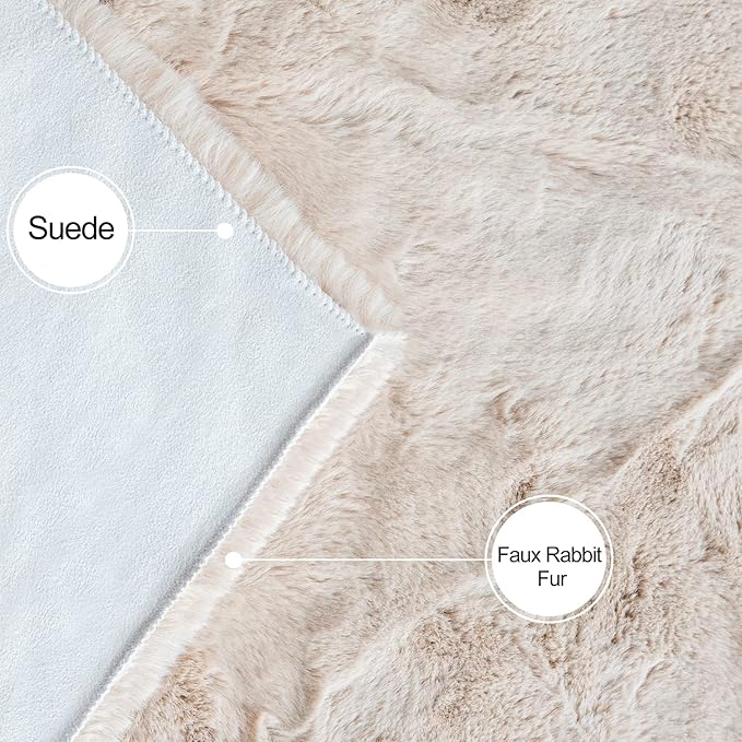 Light Brown Beige Fluffy Faux Rabbit Shag Fur Rugs for Bedroom Small Fuzzy Washable Runners Rugs for Living Room 2x6 Rug Runner Nursery