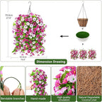 Artificial Faux Hanging Flowers Plants Baskets for Outdoor Spring Summer Decorations,Resistant Fake Morning Glory Silk Plants for Outside UV Resistant Patio Yard Home Porch Decor(Light purple)