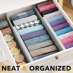 SpaceAid Bamboo 4 Pack Dresser Drawer Dividers, 4.65“ High Adjustable 12.5“-17” Drawer Organizers, Expandable Organization for Clothing, Clothes, Dressers, Gray