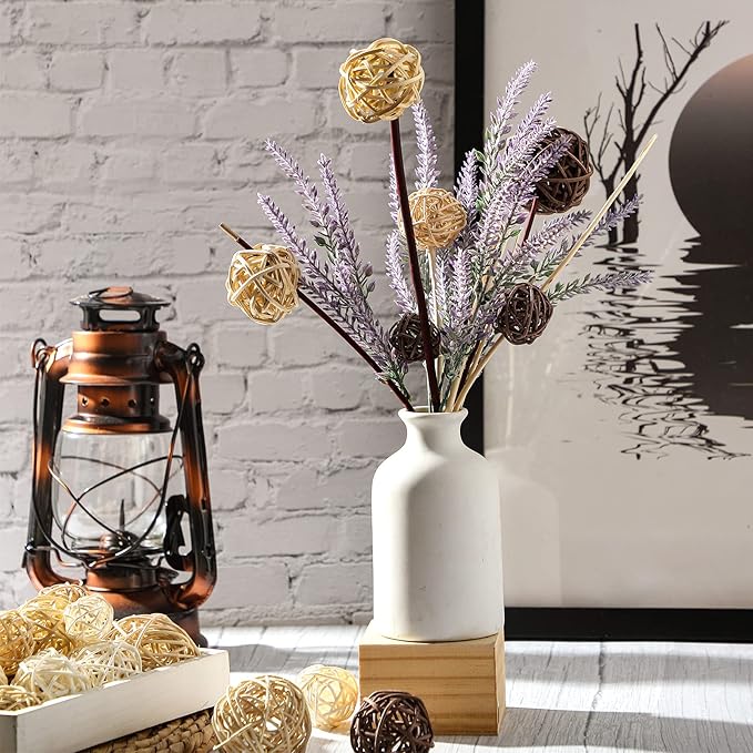 Patelai 36 Pcs Wicker Rattan Balls Decorative Balls for Vase Centerpiece Bowls Orbs Filler for Home Decor,4 Sizes(White, Wood Color, Light Tan, Coffee,2.8'',2.4'',2'',1.6'')