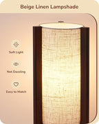 EDISHINE Wood Table Lamp, 13.5" Small Bedside Lamp, Beige Linen Shade, Rosewood Cylinder Nightstand Lamp for Bedroom Living Room, On-Off Line Switch, E26 Base (Bulb Not Included)