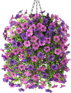 Homsunny Artificial Fake Hanging Plants Flowers Baskets for Outdoor Outside Spring Decor,Faux Silk Daisy UV Resistant Look Real Summer Decorations for Home Porch Patio Yard Garden(Mix Purple